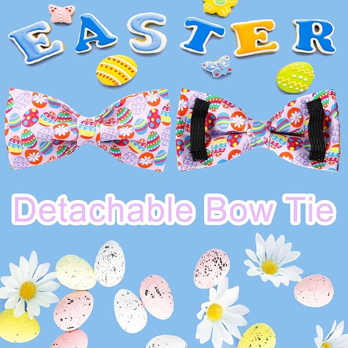 Easter Collar with Bow Tie, Cotton Bowtie Collar for Large Dogs, Colorful Eggs Collar with Metal Buckle, Easter Day Gift, XL, 16-26in Neck