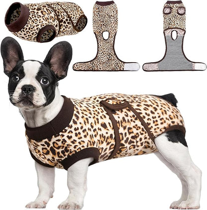 Kuoser Recovery Suit for Dogs, Dog Recovery Suit Female Doggie Onesie for Surgery, Post-Op Onesie for Female & Male Dogs, Soft Protective Wear, BrownLeopard M