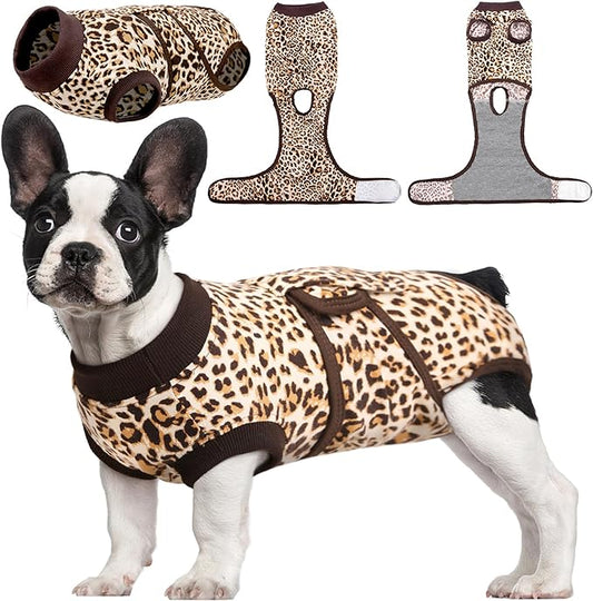 Kuoser Recovery Suit for Dogs, Dog Recovery Suit Female Doggie Onesie for Surgery, Post-Op Onesie for Female & Male Dogs, Soft Protective Wear, BrownLeopard M