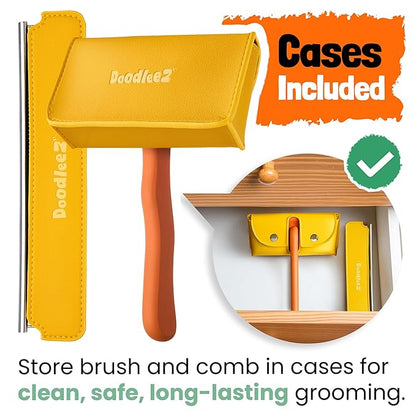 Doodle Brush for Dogs - Goldendoodle Brush with Poodle Comb and Cases Included - Goldendoodle Must Haves Grooming Tools - Designed for Doodles, Labradoodles, Bernedoodles - Medium - Orange