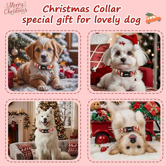 Christmas Dog Collar for Medium Dogs, Adjustable Red Small Dog Collars with Snowman Pattern, Cute Dog Christmas Collar for Dogs, Winter Holiday Dog Collar for Girl Boy Dog-M