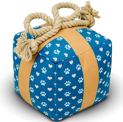 Gift Box Dog Toy – Valentines Day & Birthday Dog Toy, Interactive Squeaker,Rope, and Crinkles for Fun Birthday Puppy Surprise