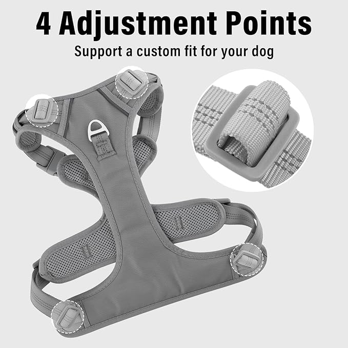 Plutus Pet No Pull Dog Harness, Release at Neck, Reflective Adjustable Dog Vest Harness, Easy Control Handle for Walking, for Small Medium Large Dogs, Gray, S