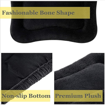 Coohom Deluxe Plush Dog Bed Pet Cushion Crate Mat,Fulffy Comfy Kennel Anti-Slip Washable Pad for Medium Large X-Large Dogs(X-Large, Black)