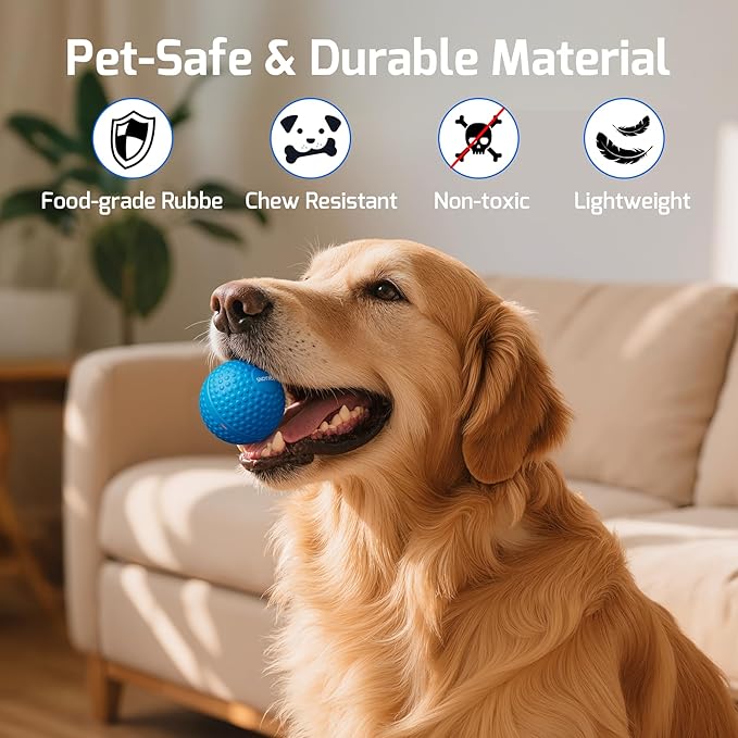 SNOYWEN Chew Resistant Smart Interactive Dog Balls, Durable Food-Grade Rubber Material, Automatic Moving, Bouncing, Rotating Toy with Light for Medium, Large Dogs, IPX7 Waterproof (Blue)
