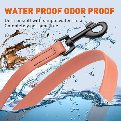 Dogline Biothane Waterproof Dog Leash Strong Coated Nylon Webbing with Black Hardware Odor-Proof Easy to Clean High Performance for Small or Large Dogs Made in USA 4 or 6 ft Lead, Coral