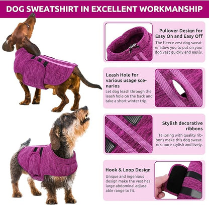 Queenmore XXS Dog Sweaters, Soft Fleece Vest Pullover Dog Jacket with Leash Hole, Warm Winter Dogs Clothes Cold Weather Doggy Dachshund Sweater for Small Dogs Cats Boy or Girl (Cationic Berry, XXS)