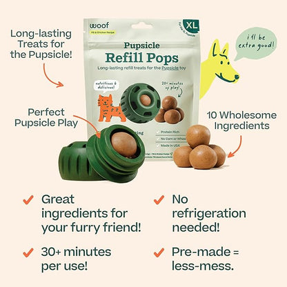 WOOF Pupsicle Refill Pops, Delicious Long Lasting Dog Treats, Pre-Made Pupsicle Refills for Dogs, Wholesome Ingredients, Low-Mess Chicken Pet Treats - XL Pops - 5 Count - 3 Pack