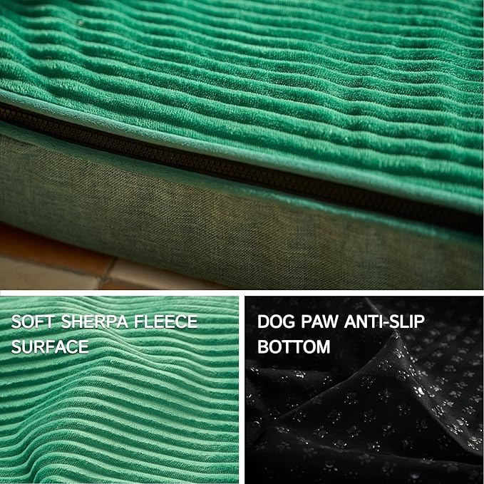 LIORCE Memory Foam XL Dog Bed - 4” Thick Orthopedic Beds for Extra Large Dogs - Waterproof Dog Bed with Removable Washable Cover & Wrap-Around Zipper - Ultimate Comfort and Easy Maintenance, Green