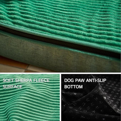 LIORCE Memory Foam XL Dog Bed - 4” Thick Orthopedic Beds for Extra Large Dogs - Waterproof Dog Bed with Removable Washable Cover & Wrap-Around Zipper - Ultimate Comfort and Easy Maintenance, Green