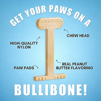 Bullibone Nylon Dog Chew Toy for Aggressive Chewers - Dental Hygiene Bone with Peanut Butter Flavor, Durable Tough Chew Toys for Extra Large Dogs, Indestructible Dog Bone - 3 Pack