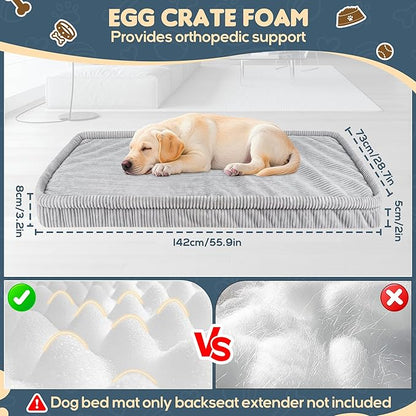 Dog Car Bed, Non-Slip Backseat Extender Pet Mat, Removable Washable Dog Bed for SUVs, Sedans & Trucks, Anti-Slip Travel Bed for Dogs, Easy Clean & Scratch-Proof & Comfort Light Gray（56"x28.7"