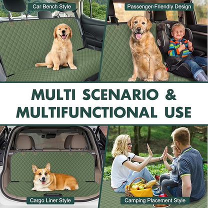 NECKORY Backseat Cover for Dogs, Waterproof and Non-Slip Pet Bench Seat Covers, Car Seat Protector for Back Seat, Universal Size Rear Car Seat Cover Fits Cars, Trucks and SUVs, L-Army Green&Grey