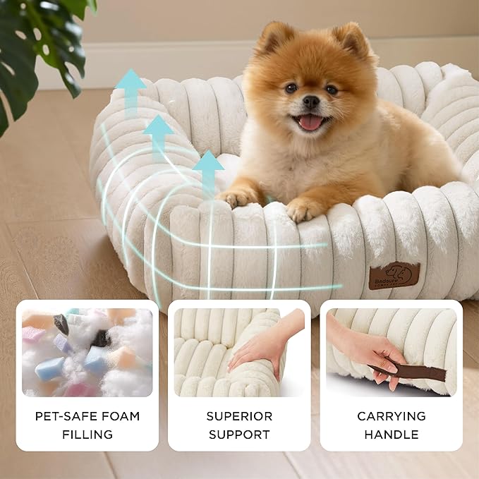 Bedsure ComfyFleece Cute Dog Beds Large Sized Dog - Washable Furry Pet Beds, Rectangle Orthopedic Corduroy Fleece Puppy Beds with Removable Zipper Cover, 20x19x6 inches,Night Blue