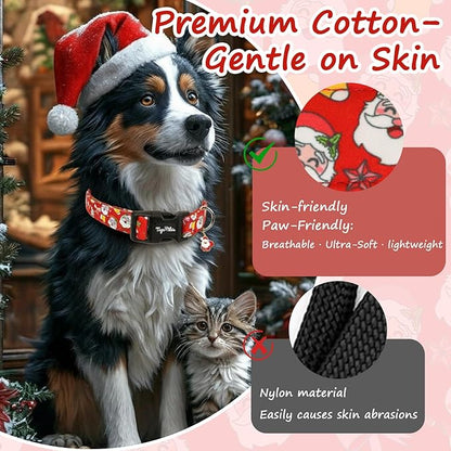 Christmas Dog Collar for Small Dogs, Adjustable Red Small Dog Collars with Gingerbread Man Pattern, Cute Dog Christmas Collar for Dogs, Winter Holiday Dog Collar for Girl Boy Dog-S