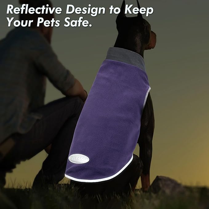cyeollo 2 Pack Fleece Dog Sweater Pullover Sweatshirt Reflective Lightweight Dog Clothes for Small Dogs Girl Pet Apparel Purple, Grey, L