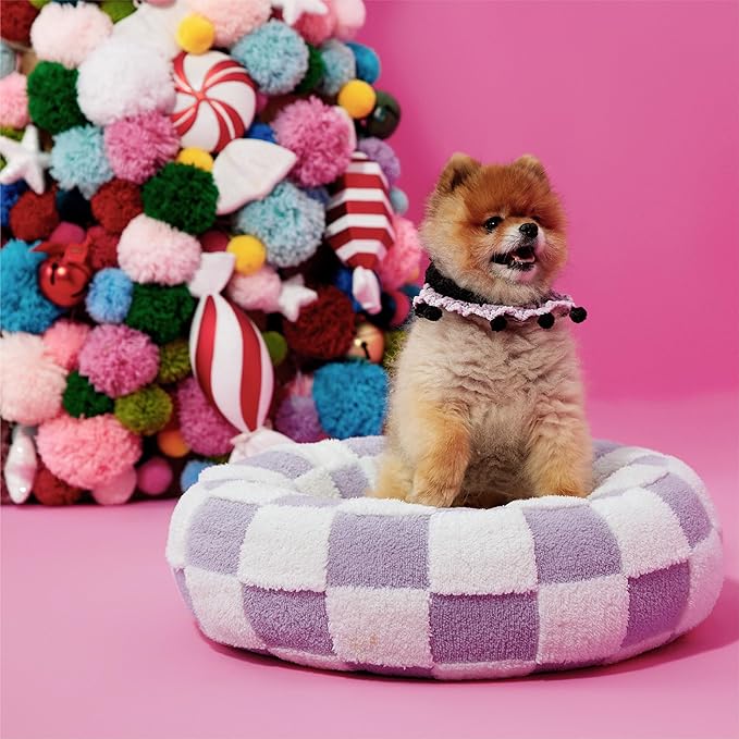 LE SURE Donut Medium Dog Bed - Round Cat Beds for Indoor Cats Calming Bed Present for Pets, Cute Modern Beds with Jacquard Shaggy Plush & Anti Slip Bottom, 30 Inch, Purple