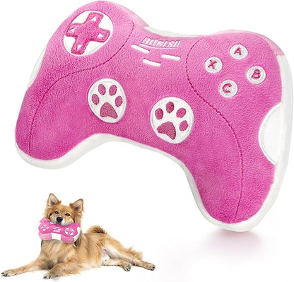 MTERSN Funny Squeaky Dog Toys for Small Dogs – Game Controller Plush Chew Toy with Full Crinkle Paper, Cute Interactive Puppy Toys for Playtime and Birthday Gift (Pink)