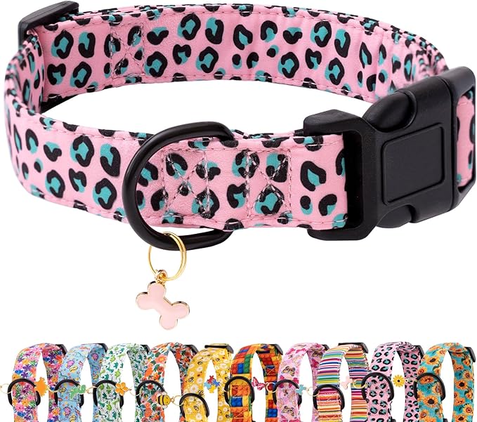 Faygarsle Dog Collar for Small Medium Large Dogs Cute Pink Puppy Collars for Female Dogs Leopard Print Patterned Pet Collars for Summer Spring Wedding Puppy Girl Dog Collar M