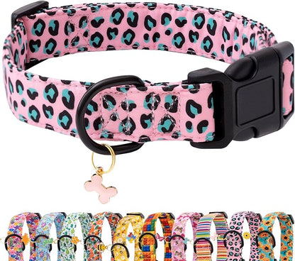 Faygarsle Dog Collar for Small Medium Large Dogs Cute Pink Puppy Collars for Female Dogs Leopard Print Patterned Pet Collars for Summer Spring Wedding Puppy Girl Dog Collar S