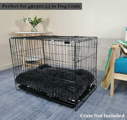 Coohom Deluxe Plush Dog Bed Pet Cushion Crate Mat,Fulffy Comfy Kennel Anti-Slip Washable Pad for Medium Large X-Large Dogs(XX-Large, Black)