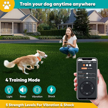 GPS Wireless Dog Fence with Free App, Electric Fence System with Training Collar, Portable Fence for Outdoor Use, Rechargeable Waterproof Flexiable Collar, Adjustable for Large Medium Dogs (Orange)