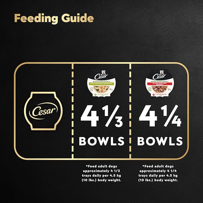 Cesar Wholesome Bowls Adult Wet Dog Food, Chicken, Carrots, Barley & Green Beans Recipe and Beef, Chicken, Purple Potatoes & Carrots Recipe Variety Pack, Wet Food for Dogs, 3 oz., 6 Count