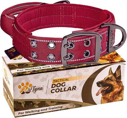 ADITYNA Heavy Duty Dog Collar for Extra-Large Dogs - Reflective Burgundy Collar with Handle for Training, and Walking - Wide, Thick, Tactical, Soft Neoprene Padded