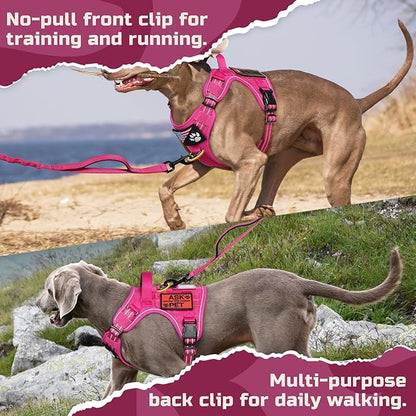 rabbitgoo Tactical Dog Harness Medium Sized Dog, No Pull Military Service Vest with Handle & Molle, Easy Control for Training Walking, Adjustable Reflective Straps, Rose Red, M