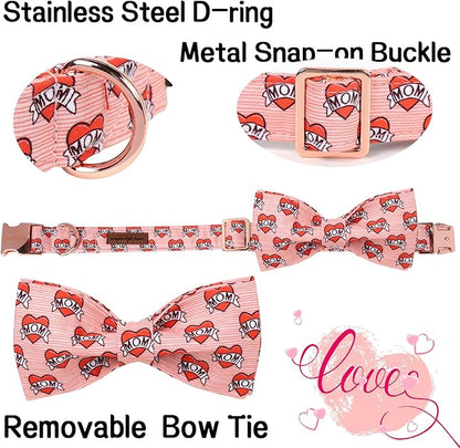 Unique Style Paws Valentiene's Day Dog Collar with Bow Heart Print Cotton Dog Collars Collar for Small Medium Large Dogs New