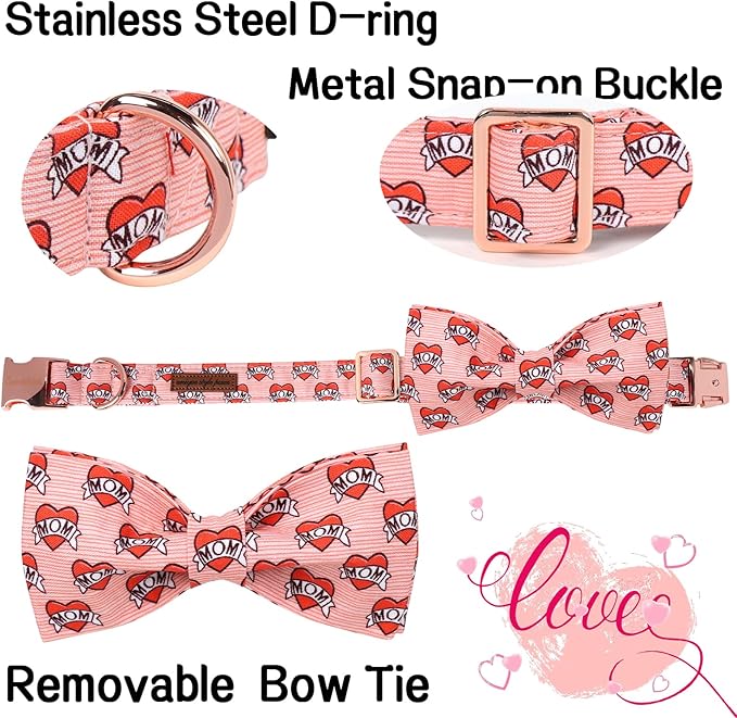 Unique Style Paws Valentiene's Day Dog Collar with Bow Heart Print Cotton Dog Collars Collar for Small Medium Large Dogs New