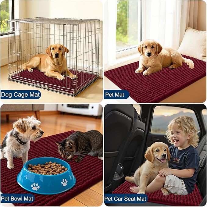 OLANLY Dog Door Mat for Muddy Paws 30x20, Ultra Absorbent Chenille Mud Doormat, Non-Slip Washable and Dirt Trapping Doormat for Indoor Entryway, Quick-Dry Indoor Pet Bed Mats for Dogs, Burgundy