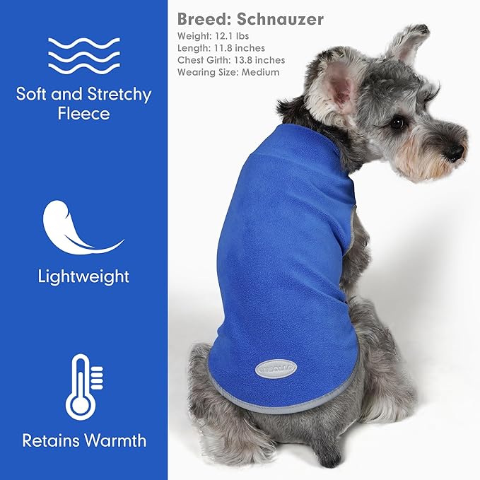Cyeollo 2 Pack Fleece Dog Sweater Stretchy Vest Pullover Jacket with Reflective Stripe for Small Medium Dogs Blue, Mist Blue, XL