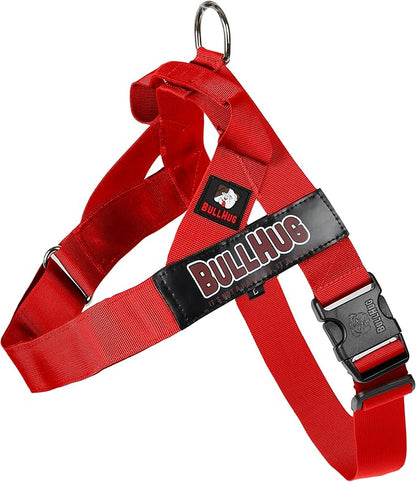 BULLHUG Adjustable Dog Harness– No Pull, No Choke – for English Bulldogs, French Bulldogs, Pugs & Broad-Chested Breeds – Easy, Safe Walks (Bright RED, Small)