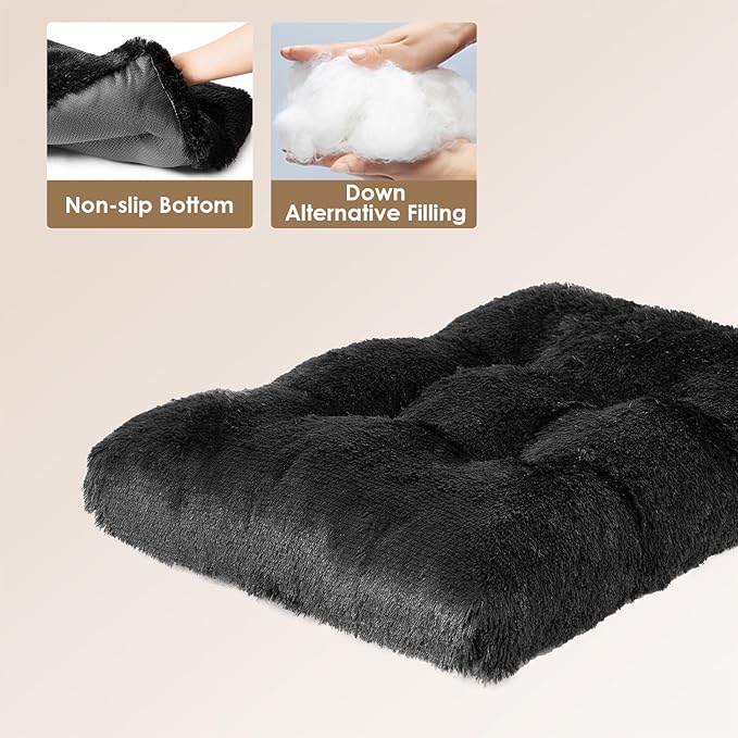 EHEYCIGA Fluffy XXL Dog Crate Pad, Plush Faux Fur Dog Bed for Extra Large Dogs, Calming Anti Anxiety XXL Bed, Washable Soft Warm Crate Mat with Non-Slip Bottom, Black
