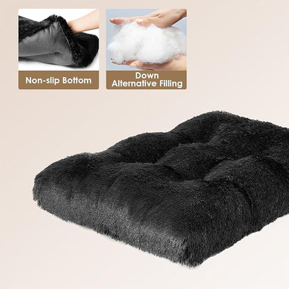 EHEYCIGA Fluffy XXL Dog Crate Pad, Plush Faux Fur Dog Bed for Extra Large Dogs, Calming Anti Anxiety XXL Bed, Washable Soft Warm Crate Mat with Non-Slip Bottom, Black