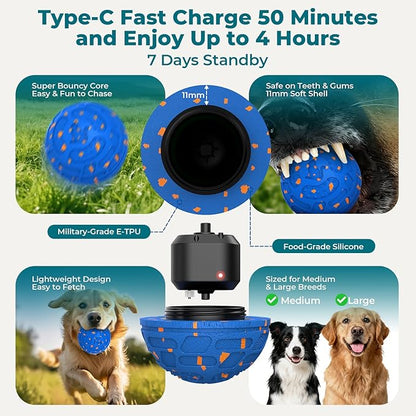 Smart Interactive Dog Toy Ball – Automatic Moving, Bouncing & Rolling, 3 Modes, Chew-Proof E-TPU Shell, Waterproof, Rechargeable,Dog Ball for Medium and Large Dogs,Blue