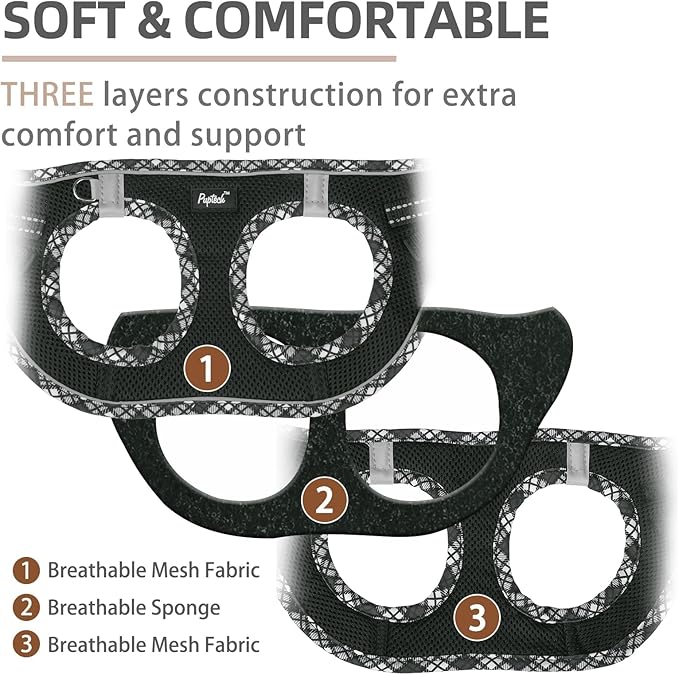 PUPTECK Dog Harness and Leash Set for Small Medium Dogs No Pull Step-in Soft Mesh Puppy Cat Vest Harnesses Reflective at Night, Upgraded New Black XS