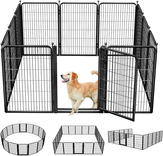Dog Playpens with Low Threshold Gate, 40 Inch 12 Panels Heavy Duty Outdoor Dog Play Pen, RV Camping Yard Indoor Puppy Playpen Portable Pet Pen Fence for Large/Medium/Small Dogs