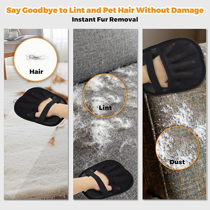 Rolssiz Pet Hair Removal Glove for Cats & Dogs, Upgraded Five-Finger Electrostatic Pet Hair Gloves, Reusable Magic Brush Pet Hair Remover Tool for Laundry, Couch, Carpet, Car Seat,Cat Grooming Gloves