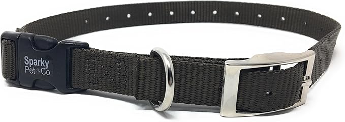Sparky Pet Co - ECollar Replacement Strap - Double Buckle Dog Collar - Rugged Nylon - Adjustable - D Ring - Quick Release Metal Clasp - for Invisible Fence Systems - 3/4" x 24" - Brown