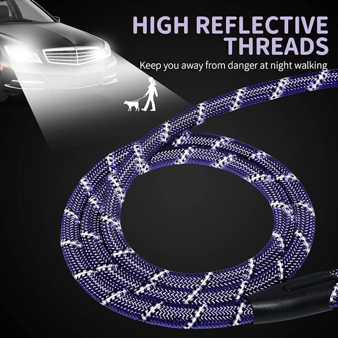 Long Dog Leash for Training 15Ft-Reflective Nylon Rope with Swivel Hook-Recall Agility Lead for Large Small Medium Dogs Outside Walking Hiking-Purple