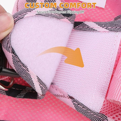 KOOLTAIL Small Dog Harness and Leash Set, Step in No Pull Soft Mesh Padded Pet Vest Harness Collar for Extra Small Size Dogs Cats Boy Girl, Breathable & Lightweight Plaid Puppy Harness, Pink XS