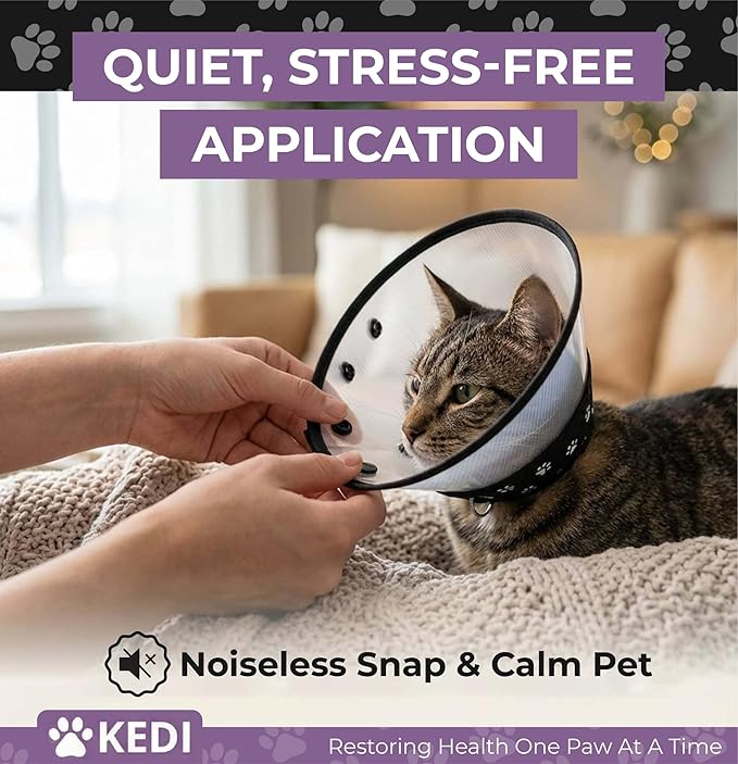 Cat Cone Collar for After Surgery to Stop Licking, Escape-Proof Recovery, Elizabethan E Collar for Cats, Comfortable Cone for Cats (Black, Medium)