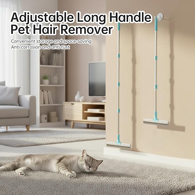 Carpet Rake for Pet Hair Removal Tool, 2 in 1 TPU and Copper Rake Teeth Uproot Clean Hair Remover with 63’’ Adjustable Long Handle, Reusable Cat & Dog Fur Broom for Carpets,Rugs, Mats