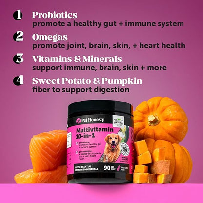 Dog Multivitamin - 10 in 1 Dog Vitamins for Health & Heart - Omega Fish Oil, Glucosamine & Probiotics - Dog Vitamins and Supplements for Skin and Coat (Chicken 180 ct)