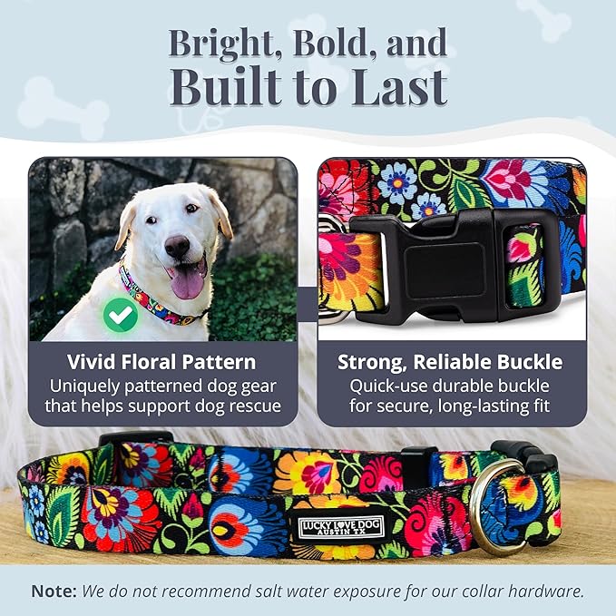 Lucky Love Dog - Adjustable Dog Collar with Easy Click Buckle for Large Ones, Durable, & Comfortable for Male & Female Dogs, Pet Collar for Puppies & Adult Dogs - Blackbird, Extra Large