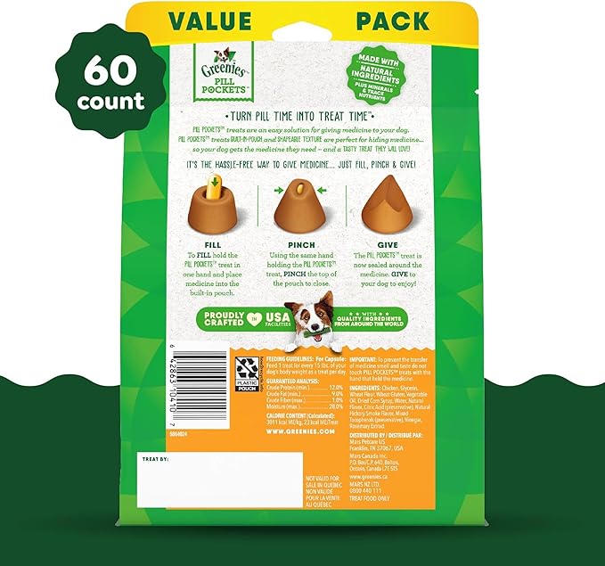 Greenies Pill Pockets for Dogs, Large Size Soft Dog Treats, Chicken Flavor 15.8 oz. Pouch