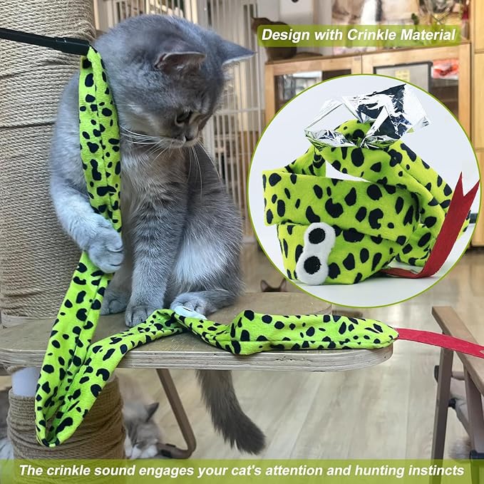 URMYONLY Interactive Cat Toy Wand with Catnip Mouse, Cat Teaser Wand Rainbow String for Bored Indoor Adult Cats and Kittens (3 Pack Snake)