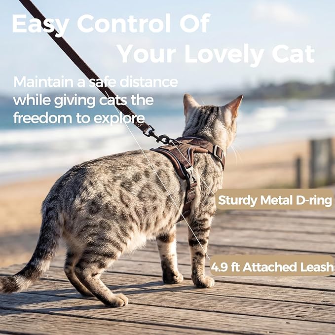 pangdi Cat Harness and Leash Set Escape Proof Tactical Large Kitten Harness Emotional Support Cat Vest, Brown, XXL